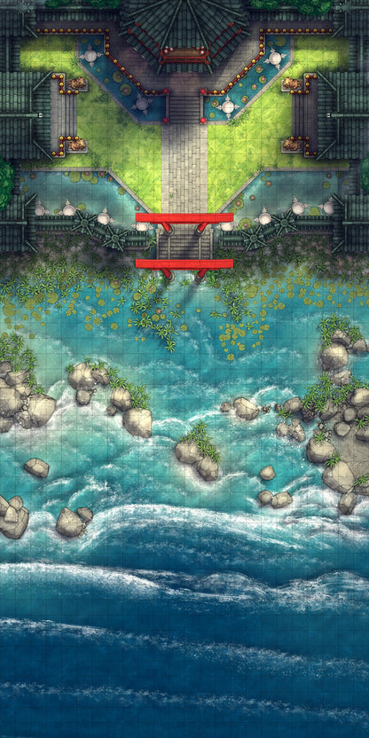 Youkai Night Market & Spirit Realm Entrance Battlemap - asian-inspired coastal estate - Digital, Foundry VTT, Print